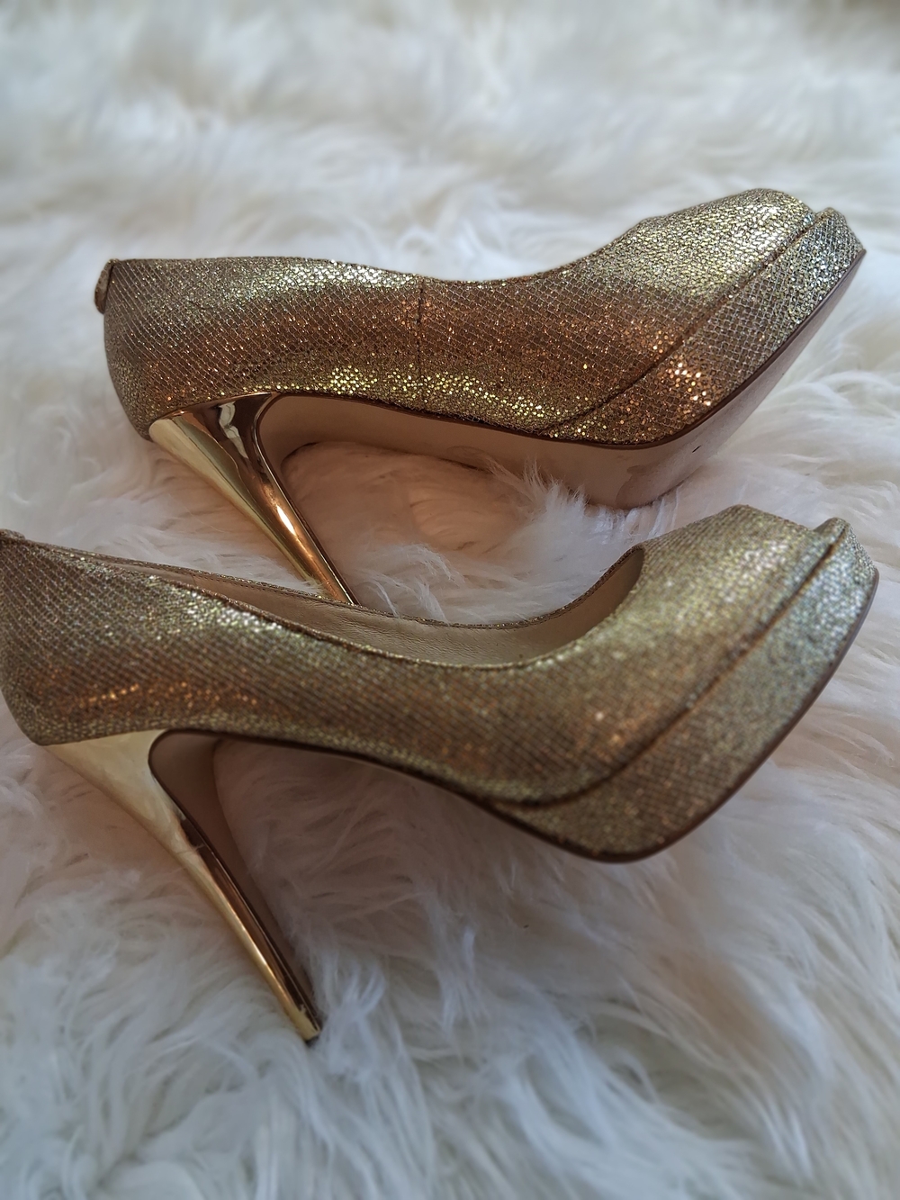 Michael Kors Gold Glitter Platform Stiletto Heels